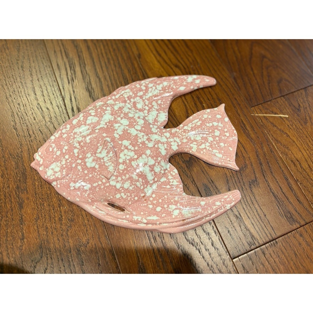 Vintage Tropical Ceramic Angel Fish Splatter Ware Wall Decor 11 Inch Nautical